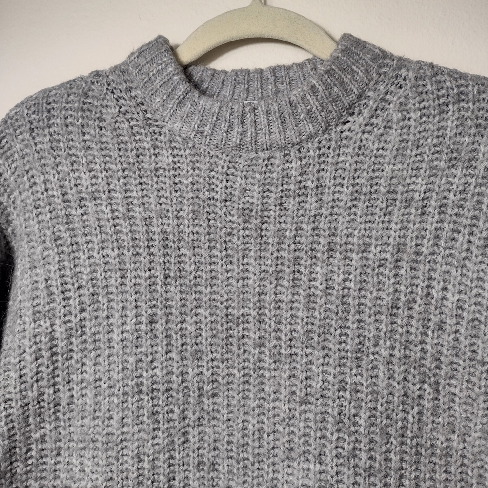 Zara Alpaca Wool Blend Chunky Knit Mockneck Sweater Light Gray Size S - Picture 4 of 14